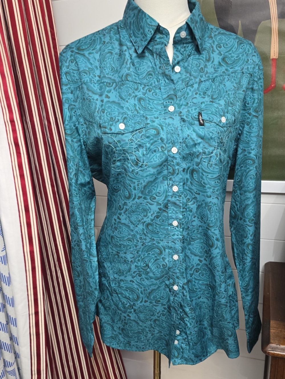 Hooey Teal Paisley Western Shirt Xl
